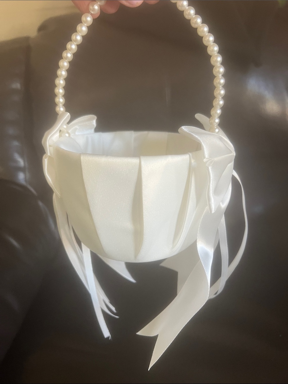Ivory Satin Pearl-Handle Mini Basket Bag